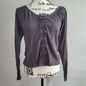 American Eagle grey corset front gauzy cotton‎ top fairy grunge cottage